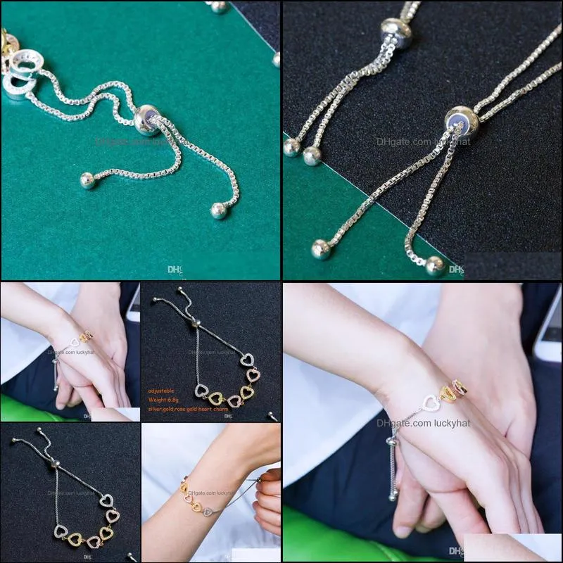 Sliding Tennis Chain Cubic Zirconia CZ Heart Charm Bracelets Wedding Bride Bracelet Jewelry Gift Minimalist Jewelry