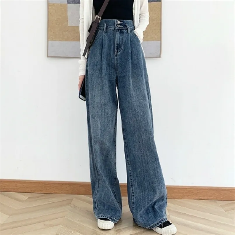 Hög midja Jean Vintage Wide-Long Long Mom Byxor Tall 165-180 cm Denim Byxor Kvinnliga pojkvänner plus storlek 3xl 210809