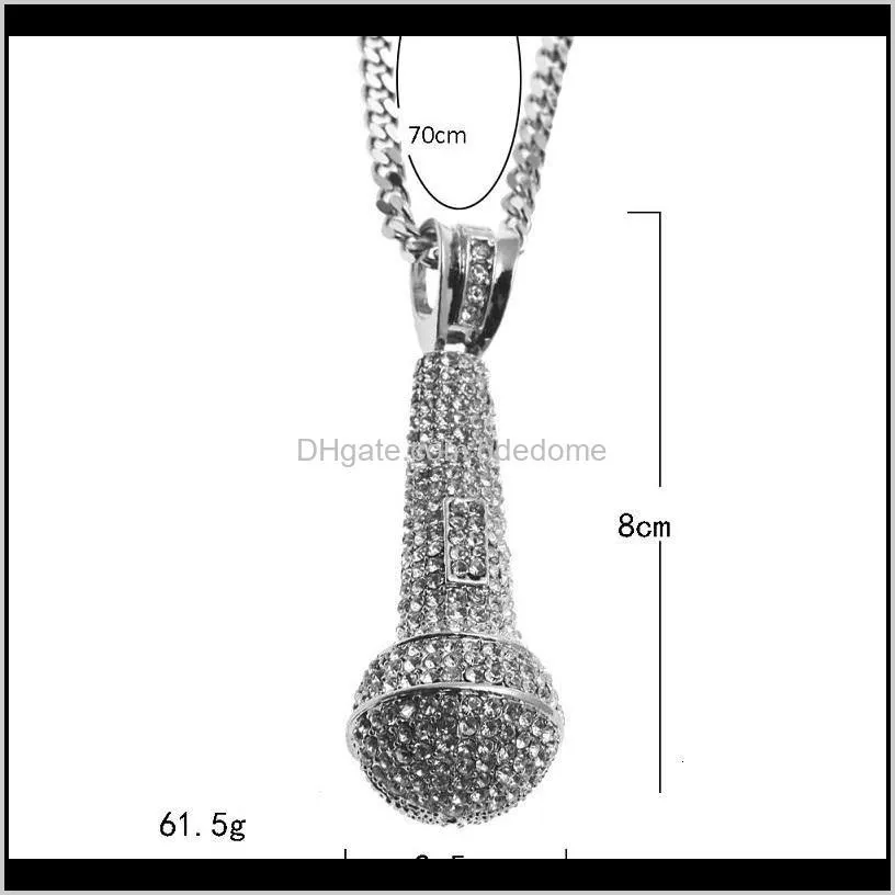 mens iced out pendant necklace fashion microphone hip hop necklaces jewelry gold cuban chain