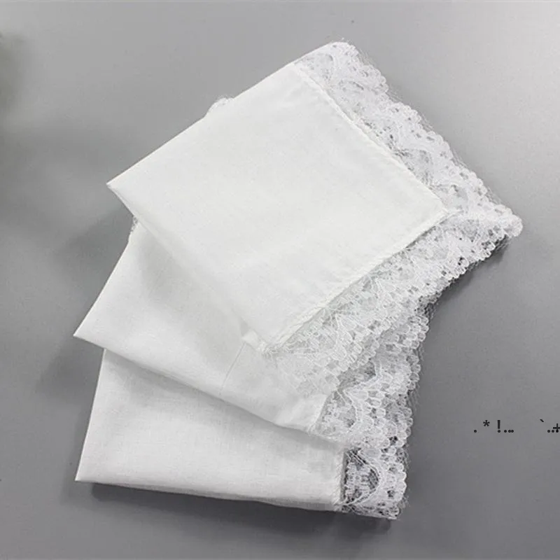 Nieuwe 25cm witte kant dunne zakdoek katoenen handdoek vrouw bruiloft gift partij decoratie doek servet DIY plain leeg EWB6778