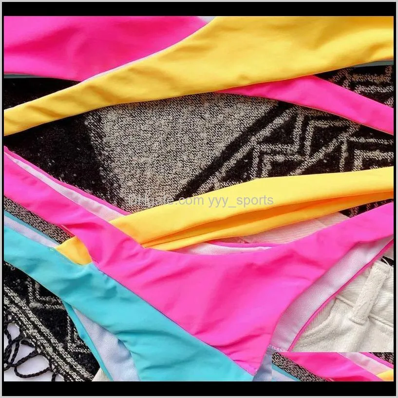 colorful splicing bikini female swimsuit women swimwear piece bikini set asymmetric mid waist bather bathing suit swim