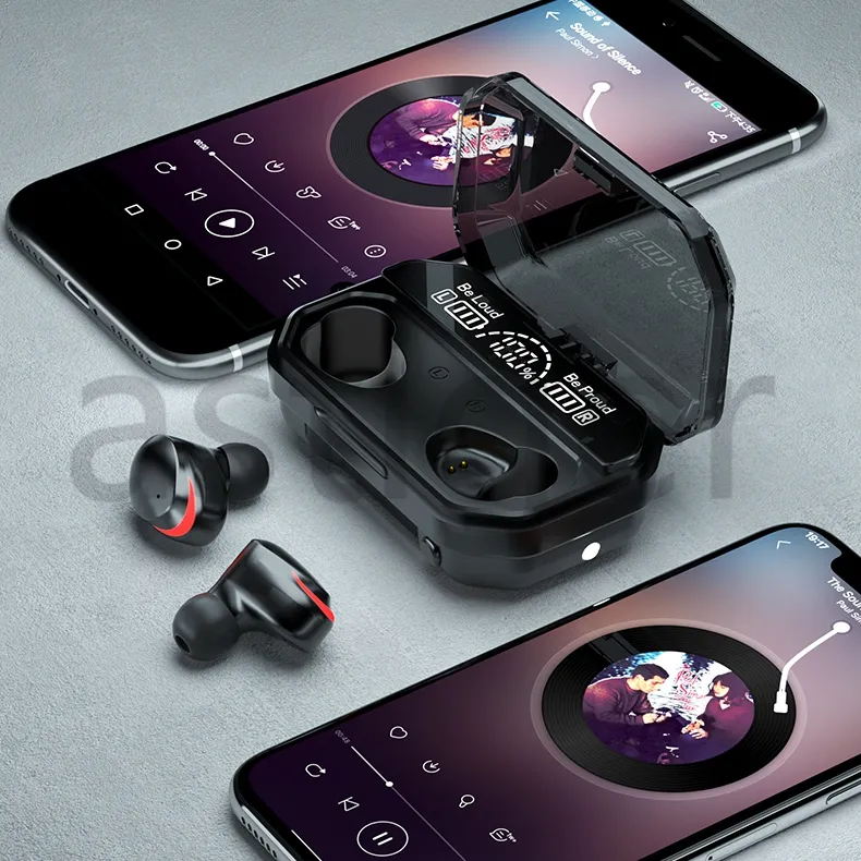 A17 TWS Bluetooth 5.1 Trådlösa hörlurar hörlurar 9D Stereo Sport Vattentät hörlurar Touch Control Headset Earbuds Digital display med förpackning
