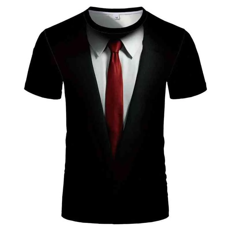 2021 new Summer Short Sleeve Streetwear Fake Suit Vest 3D T shirt Fashion Funny Fake Suit 3D Printed Men T shirts men clothing G1229