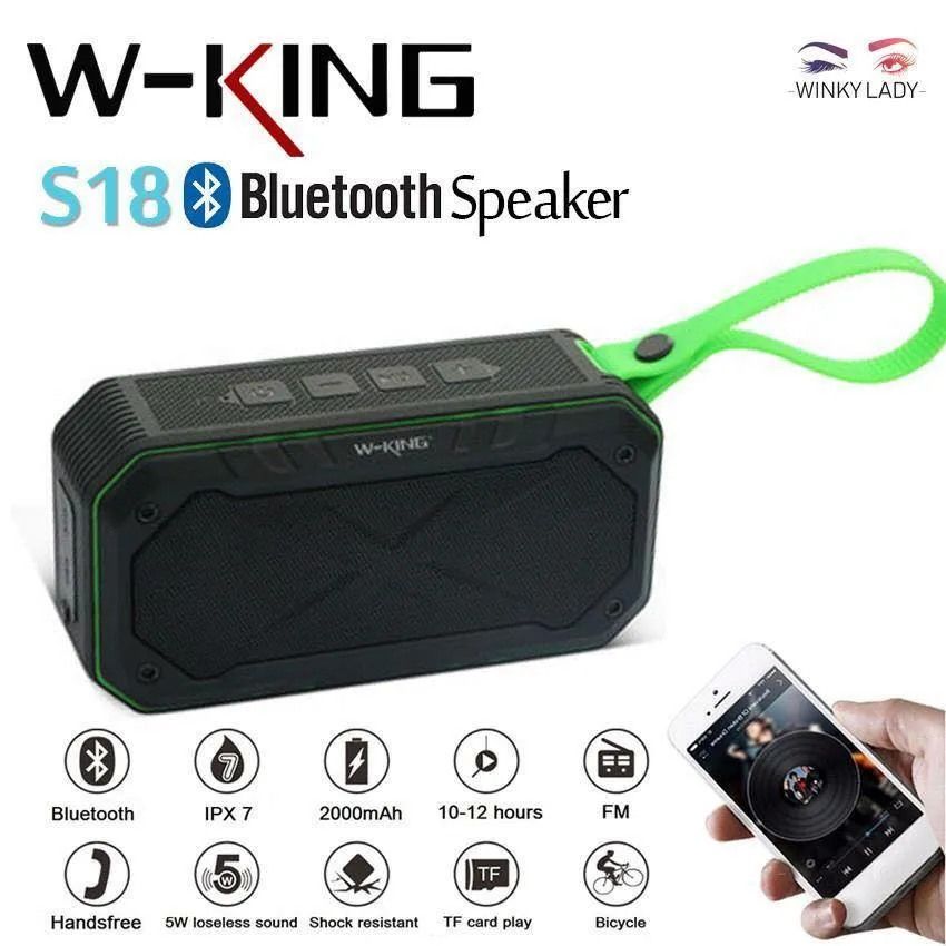 W-King S18 Outdoor Portable Speaker Vattentät Dammtät Droppe Troof Bluetooth Stereo Cykel Högtalare med inbyggd MIC Lanyard, TF-kort FM MP3 Bike Subwoofer