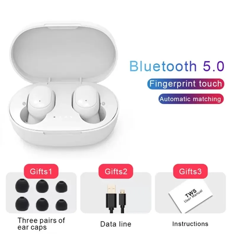 A6S TWS Bluetooth Wireless Headphones Wireless Earbuds 5.0 Earphone Noise Cancelling Mic for Xiaomi iPhone Huawei Samsung