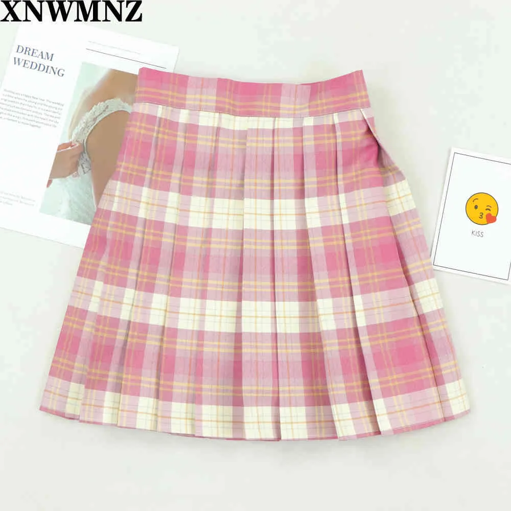 Plaid Pleated Satin Skirt Autumn High Waist Mini Womens Fashion Slim Casual Tennis Skirts School Vacation 210510