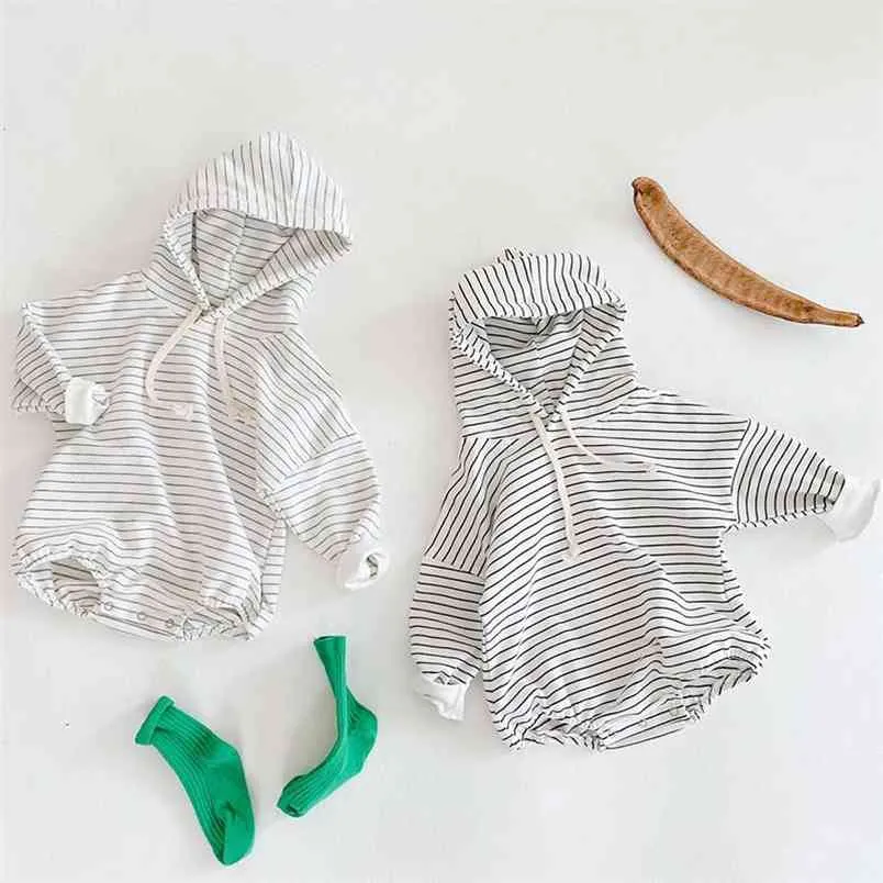 Autunno Baby Boy Girl Tuta nata Stripe Maglione con cappuccio a maniche lunghe Tuta in cotone Crawling Clothes 210816