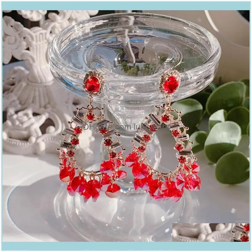 Dangle & Chandelier Festive Exaggerated Red Crystal Earrings