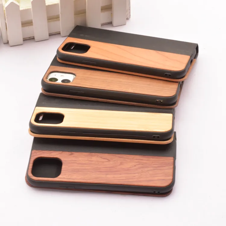 Luxury Flip magnetic Wood cases Leather Wallet Phone Case wooden cover For iPhone 13 12 pro max