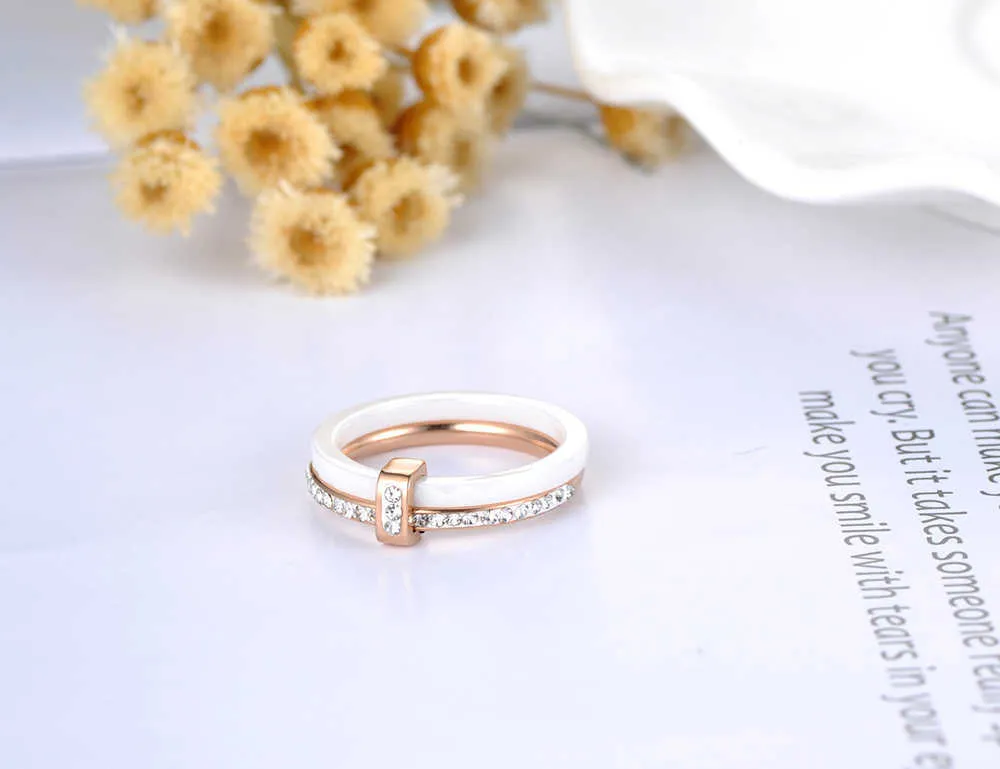 Lokaer 2 Layer Ceramic Crystal Wedding Ring In Spanish With Rhinestone