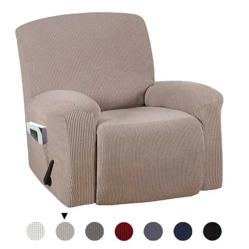 Khaki Sofa Bed Cover High Elasticity Solid Color All-Inclusive Rocker Thick Fabric Recliner 210723