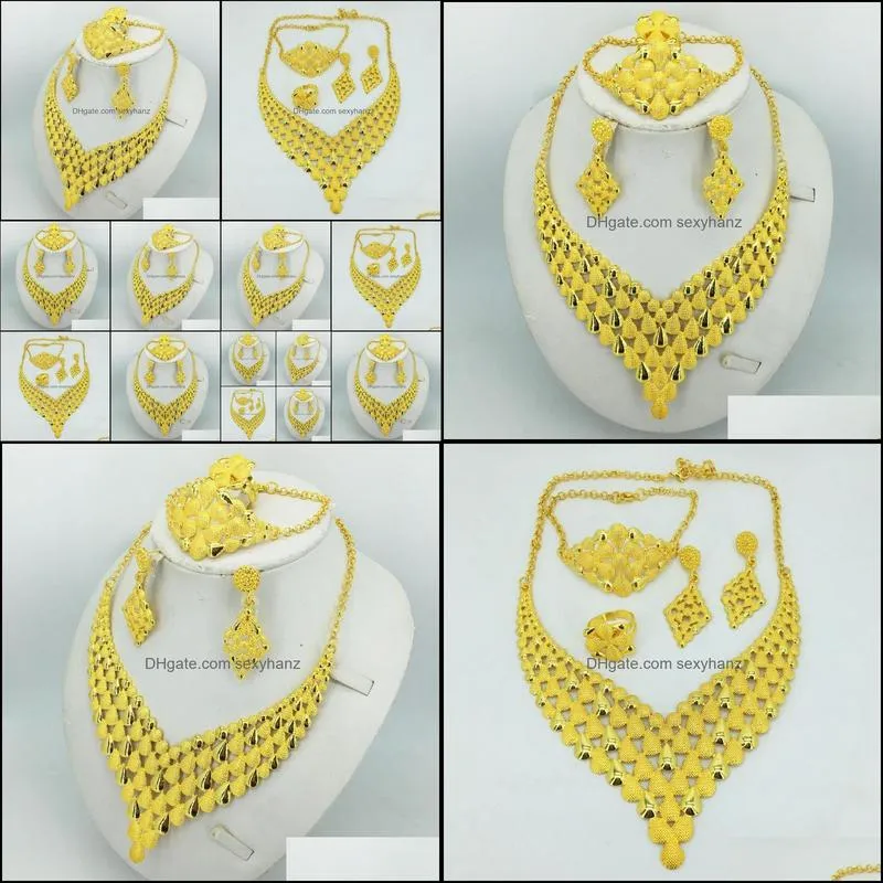 Earrings & Necklace Design Fashion Dubai Gold Jewelry Set For Women Nigerian Wedding African Beads Sets