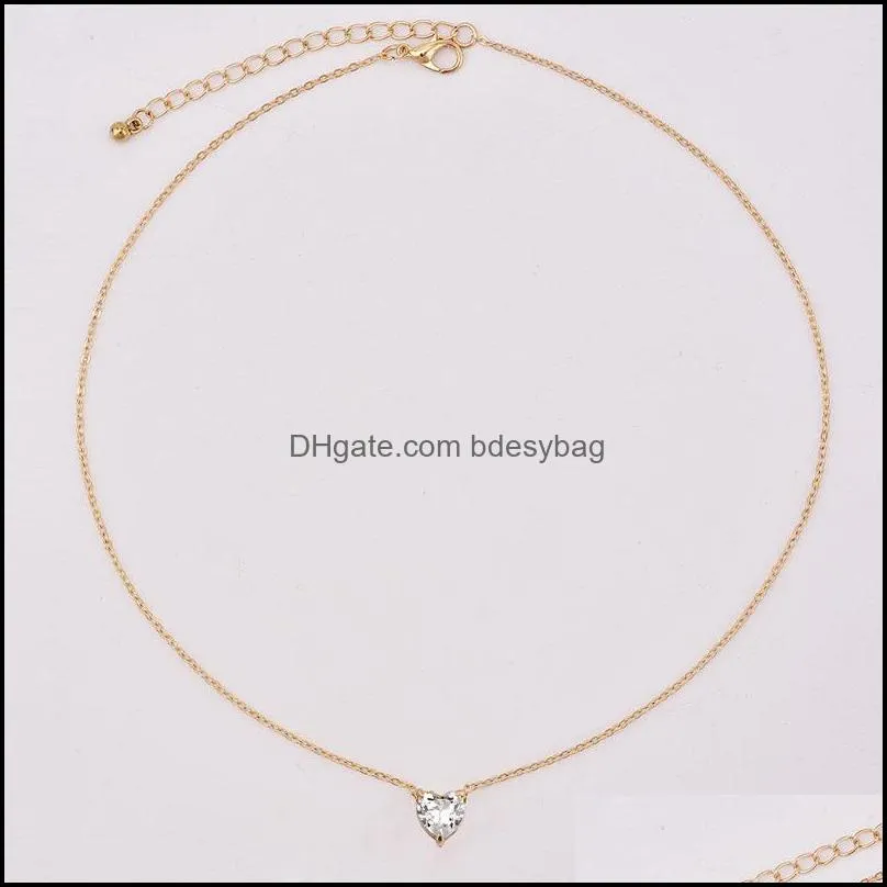 Pendant Necklaces 2021 Female Fashion Crystal Heart Necklace Short Gold Chain Charm Gifts Girlfriends