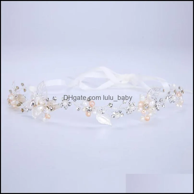 Hair Clips & Barrettes Ribbon Headband Metal Crystal Freshwater Pearl Hairband Wedding Ornament Bride Headdress Fashion Female Jewelry