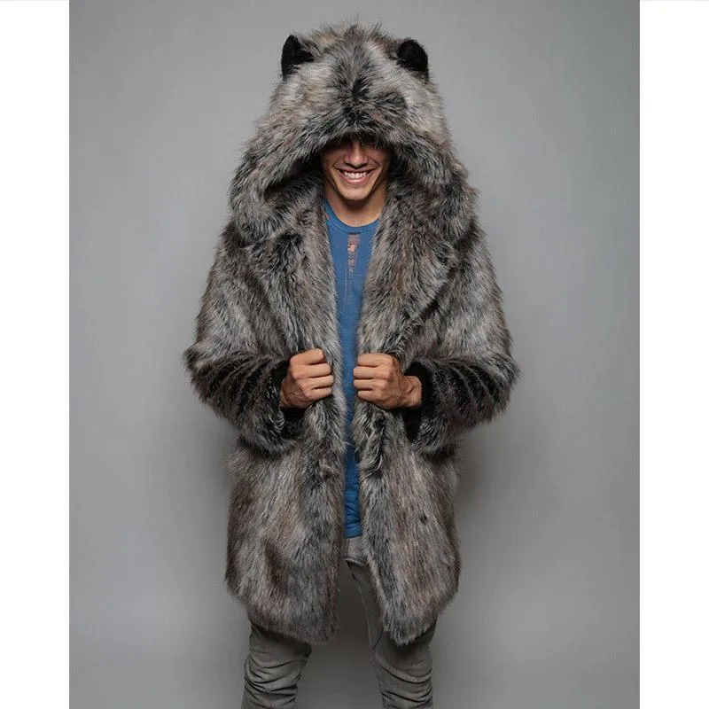 Wolf fur coat mens top