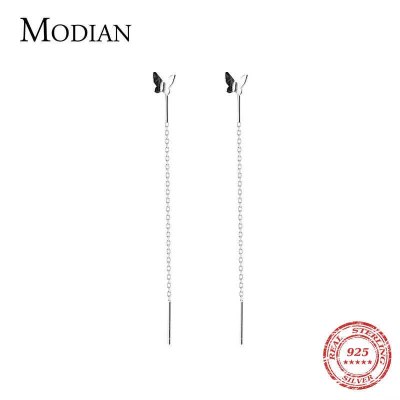 100% 925 Sterling Silver Simple Tiny Tassel Butterfly Drop Earrings For Women Dangle Ear Fashion Jewelry 210707