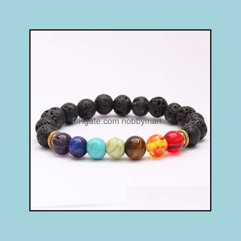 7 Chakra Bracelet Man Black Matte Lava Healing Balance Beads Reiki Buddha Prayer Natural Stone Yoga Bracelet For Women