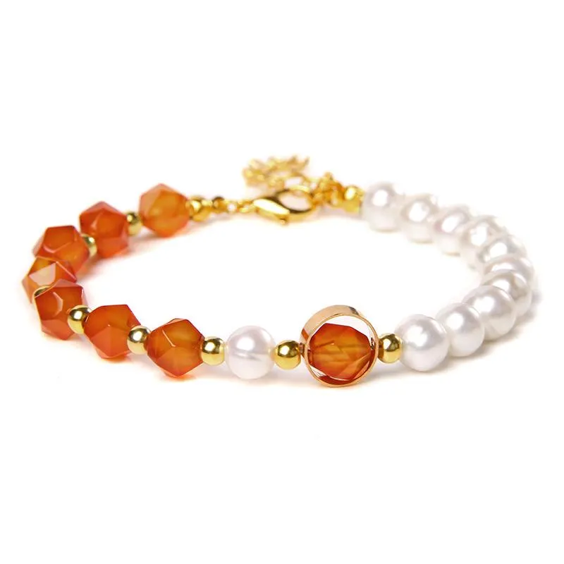 Beaded, Strands Natural Freshwater Pearls Bracelet Irregular Red Agates Quartz Crystal Beads For Women Jewelry Girlfriend Birthday Gift