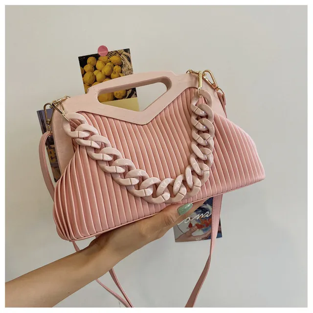 Leather Handbags For Women Inverted Triangle Bags Handle Hand Pouch Fashion Crossbody Bag Female Tote Thick Chain Lady Satchel