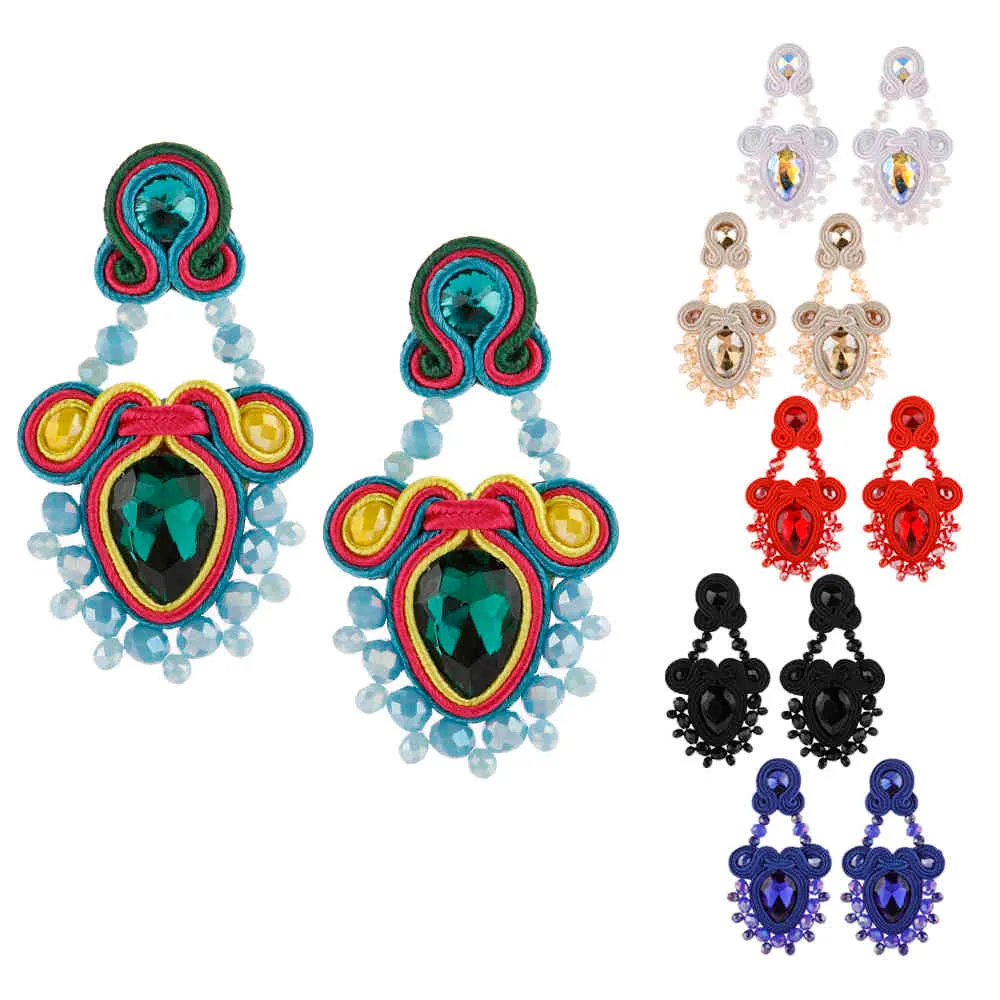 Boucles d'oreilles soutache faites à la main mode fine style ethnique femme perlée boucle d'oreille pendentifs bijoux inhabituels 2021 plusieurs couleurs