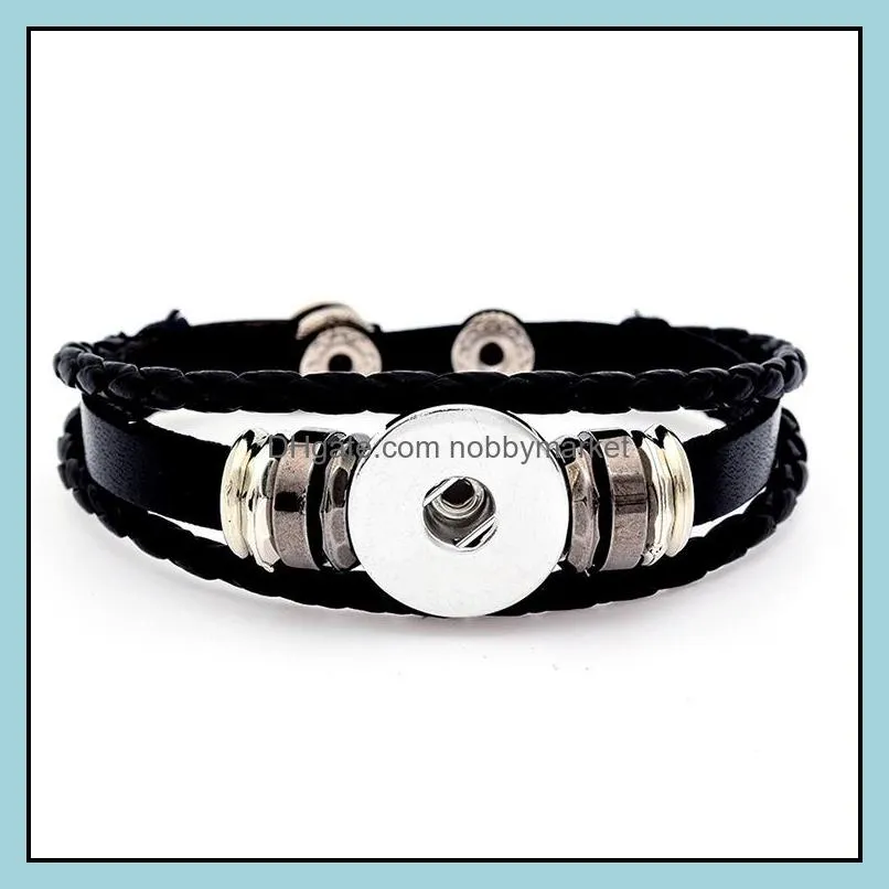 6 colors Noosa snap buttons Charm bracelets Fit 18mm Ginger snaps Braided leather wrap Bangle For women Men Couple Fashion Jewelry in