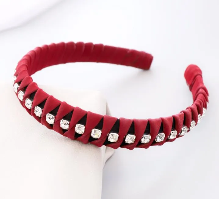 Rhinestone Leather Hairband Women Girls Weaving Cross Headbands 2020 New Fashion Hair Band Hoops Hair Accessories Headwear