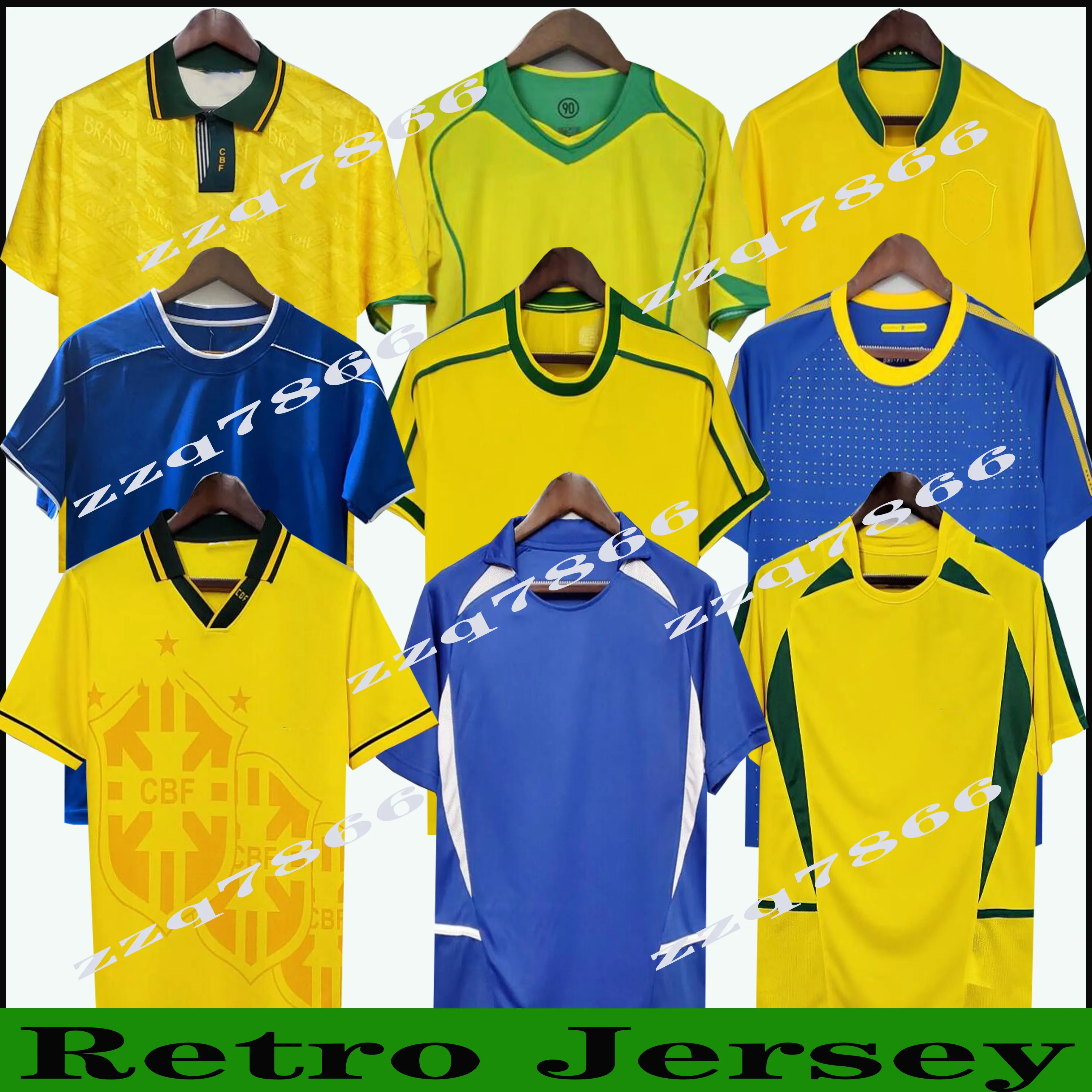 2002 Brasil Soccer Jerseys 1998 Chemises rétro Carlos Romario Ronaldin Ronaldinho 2004 Camisa de Futebol 1994 Bebeto 2006 1982 Rivaldo Unifom