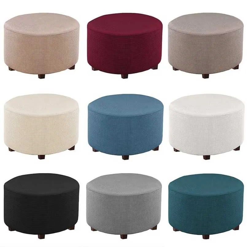 Washable Stretch Footrest Ottoman Cover Spandex Round Stool Slipcover Footstool Protector Chair for Living Bedroom 211116