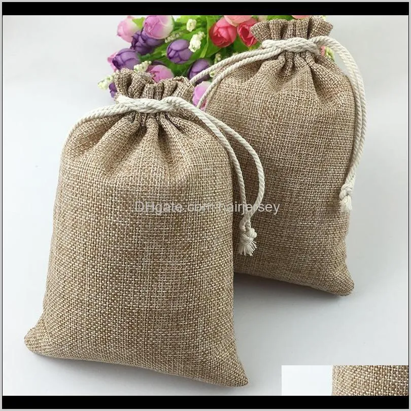 50pcs vintage natural burlap hessia gift candy bags wedding party favor pouch birthday supplies drawstrings jute gift bags