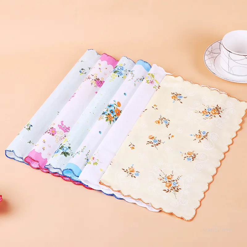 Bomull Handkerchief Floral Broderade Kvinnor Handkerchiefs Blomma Lady Hankies Mini Squarescarf Boutique Pocket Handduk T9i001395