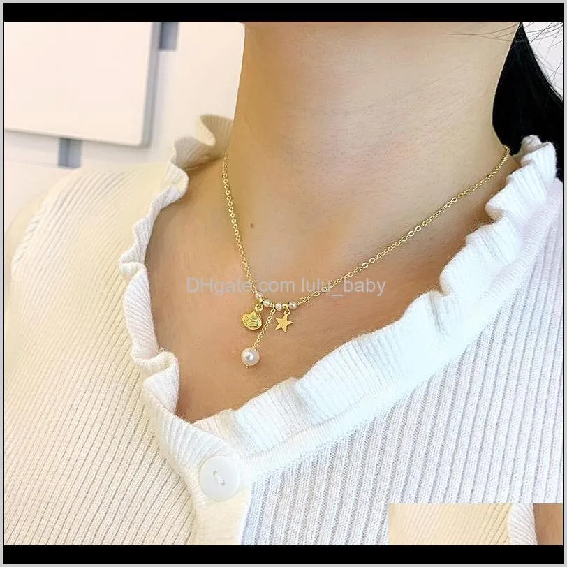 high quality pearl necklace shell pattern 6-7mm round freshwater pearl pendant necklace for women supply
