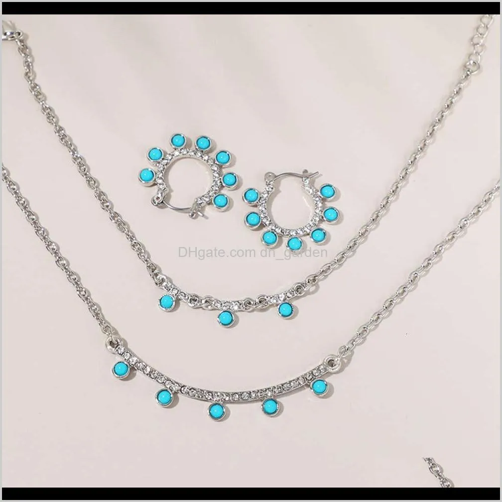 turquoise micro inlaid earrings necklace bracelet three piece set