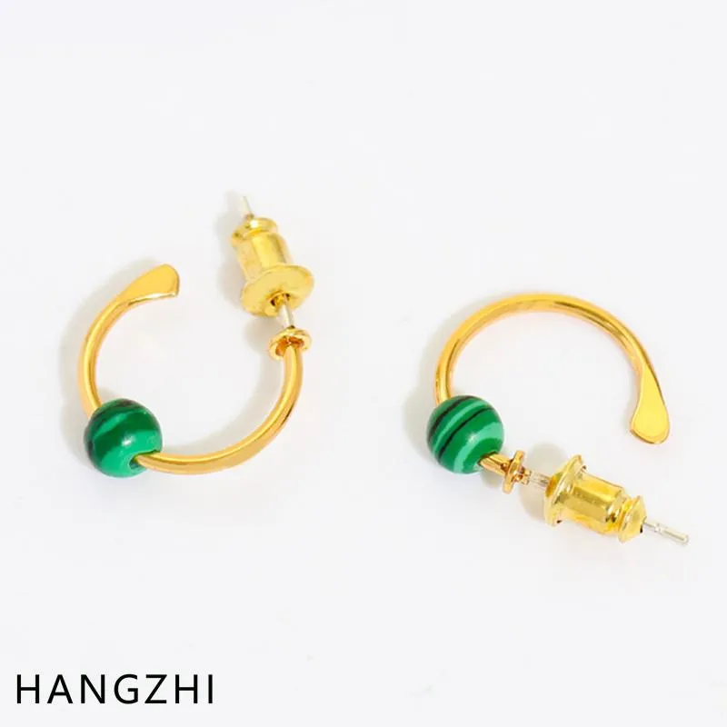 Hoop & Huggie HANGZHI 2021 French Green Acrylic Beads C-shaped Circle Gold Color Earrings For Fashion Women Girl Party Travel Jewelry