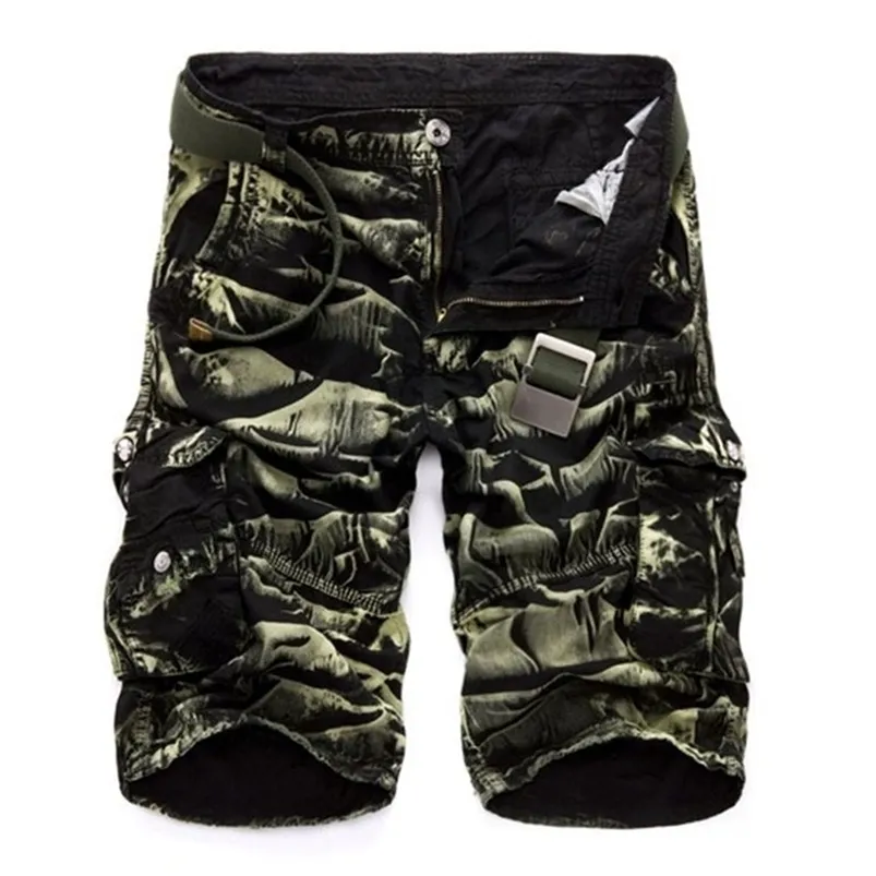 Hommes militaire Cargo Shorts marque armée Camouflage Shorts hommes coton lâche travail décontracté pantalons courts pas de ceinture 210720