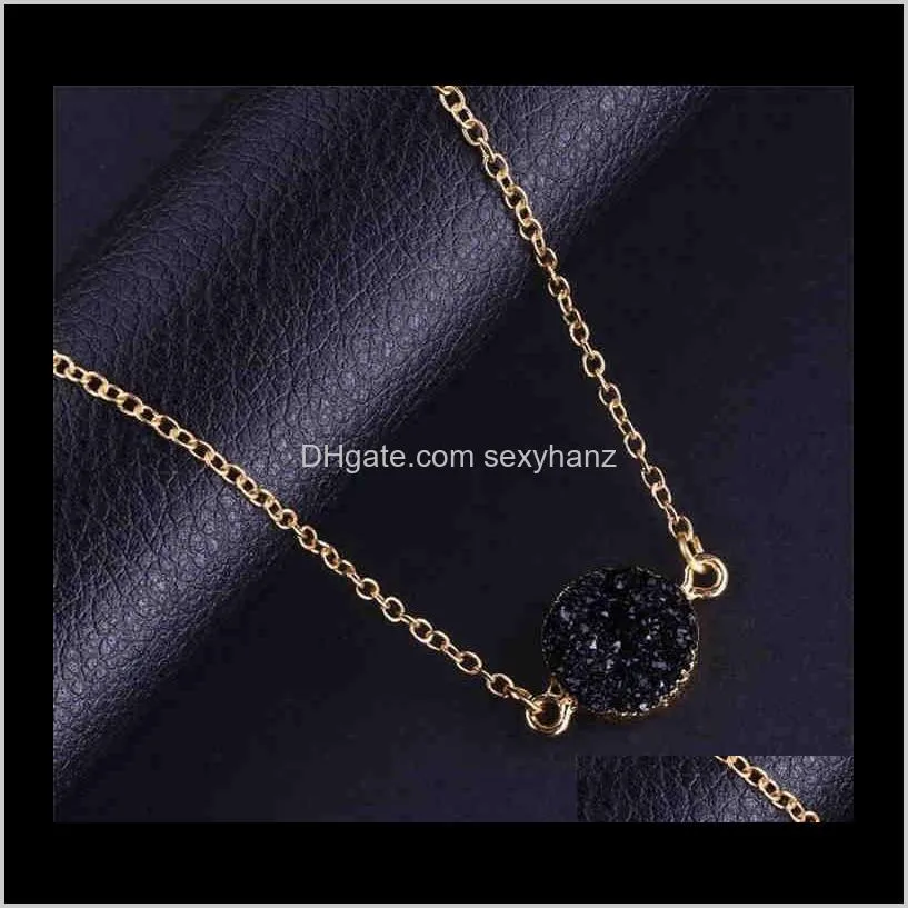 new design resin stone druzy necklaces gold plated geometry stone pendant necklace for elegant women girls fashion jewelry xmas gift