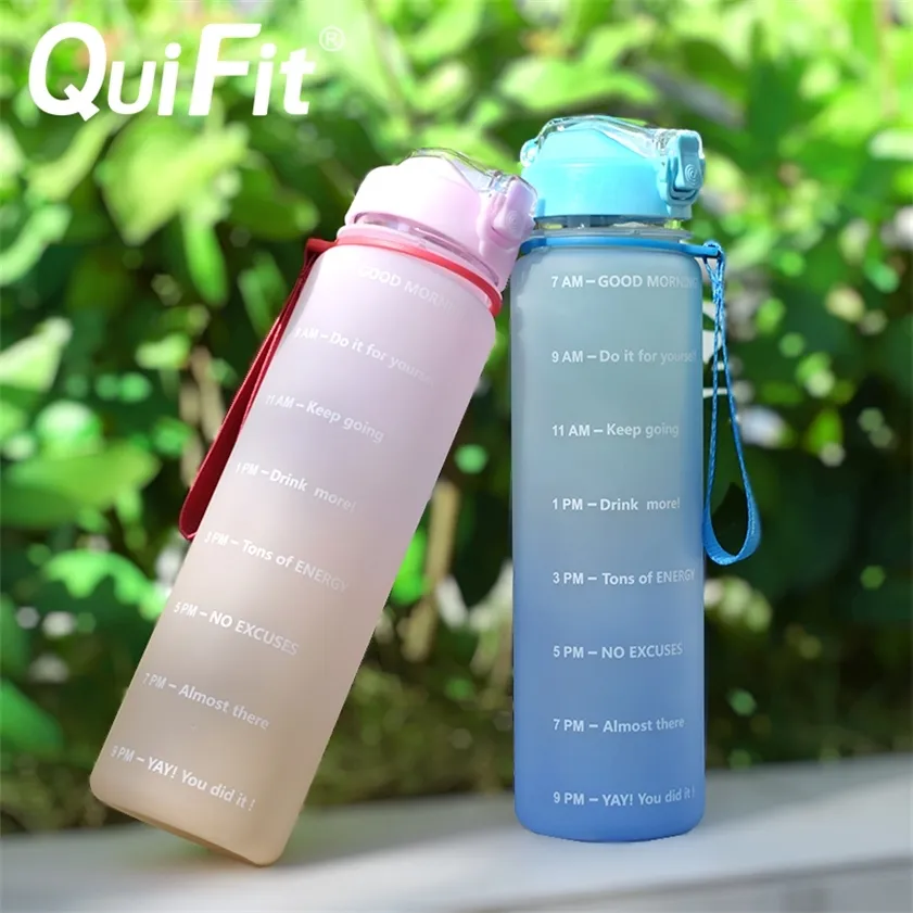 Quifit Water Bottle 1 литр силиконовой соломенной носики Cap Gallon, бесплатный, ежедневный напиток со временем 220217