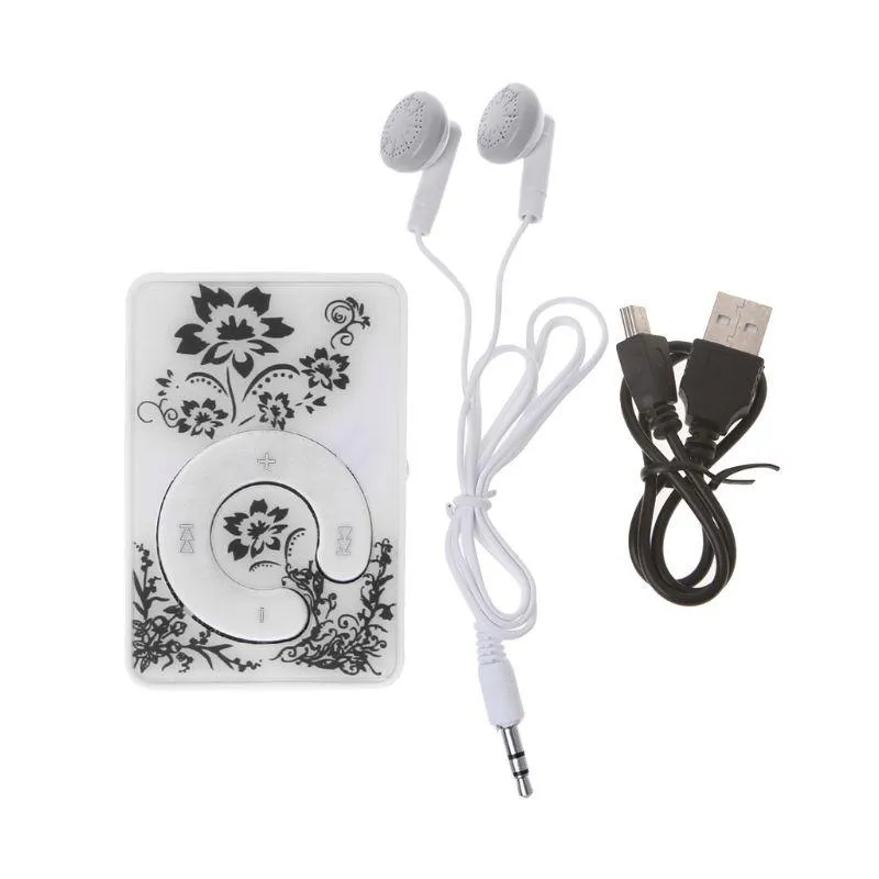 & MP4 Players Mini Clip Floral Pattern Music MP3 Player 32GB TF Card With USB Cable + Earphone Drop