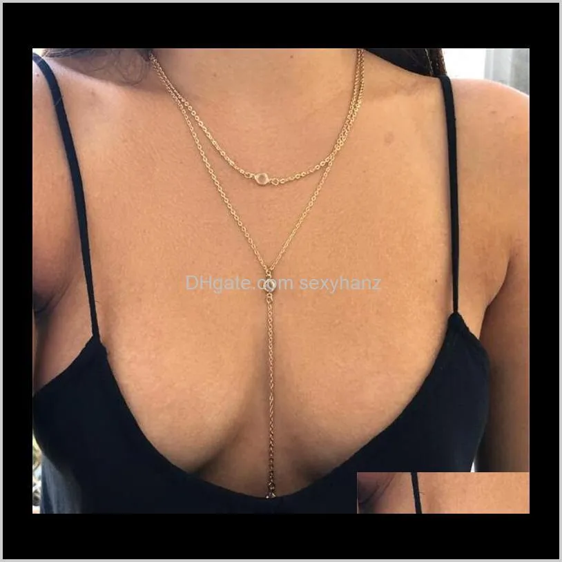 charm multilayer long tassel chain necklace charming women gold color boho beach sexy body jewelry crystal pendant t297