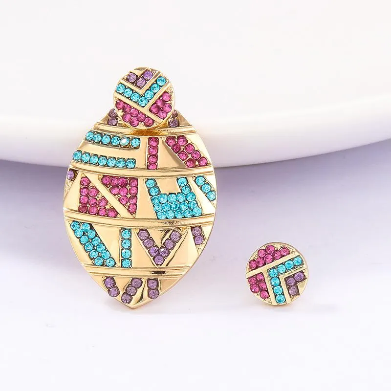 Crystal Rhinestone Women Studs Earrings Retro Bohemia Ethnic Style Asymmetrical Round Oval Earring Fashion Brand Exaggerated Colorful Street Party Jewelry Gift