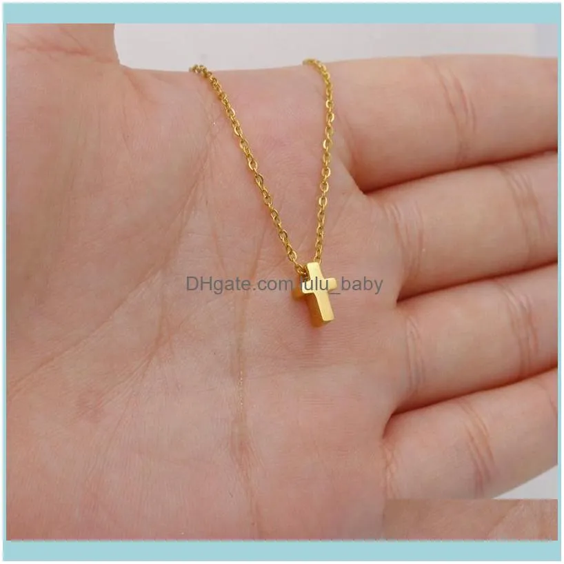 Pendant Necklaces Fnixtar Stainless Steel Gold Color 3*8mm Cross Choker Christian Religion Pendants Necklace 2piece/lot