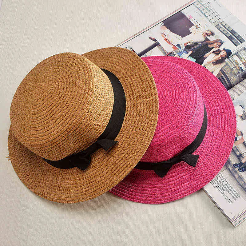 2016 Fashion Sun Hat For Women Classic Panama Cap ozyc Chic Summer Spring Beach Visor Brief Solid Straw Hat Brim Headwear G220301