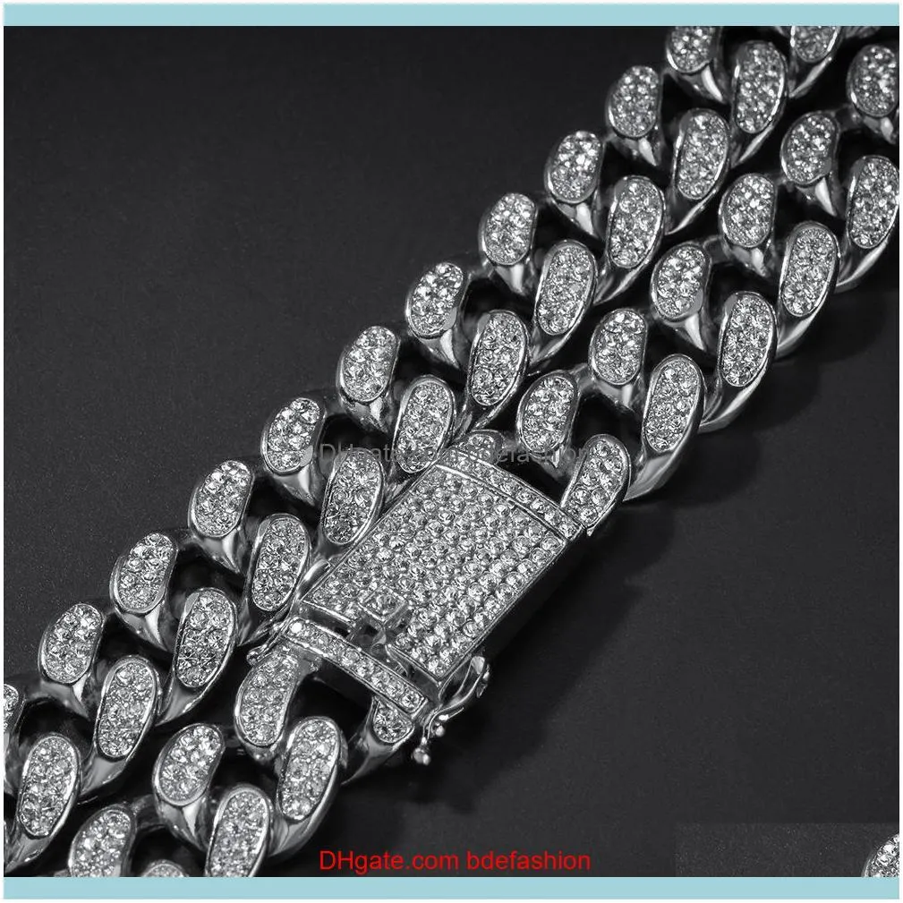 Hip Hop Bling Iced out 20mm 16-24inches Heavy Cuban Link Chain Necklace Gold Silver Jewelry for Men