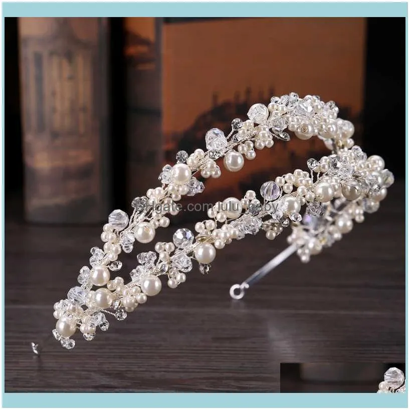 Luxury Pearl Crystal Bridal Tiaras Wedding Crown Crystal-manmade Diadem For Bride Jewelry band Accessories Hair Wear