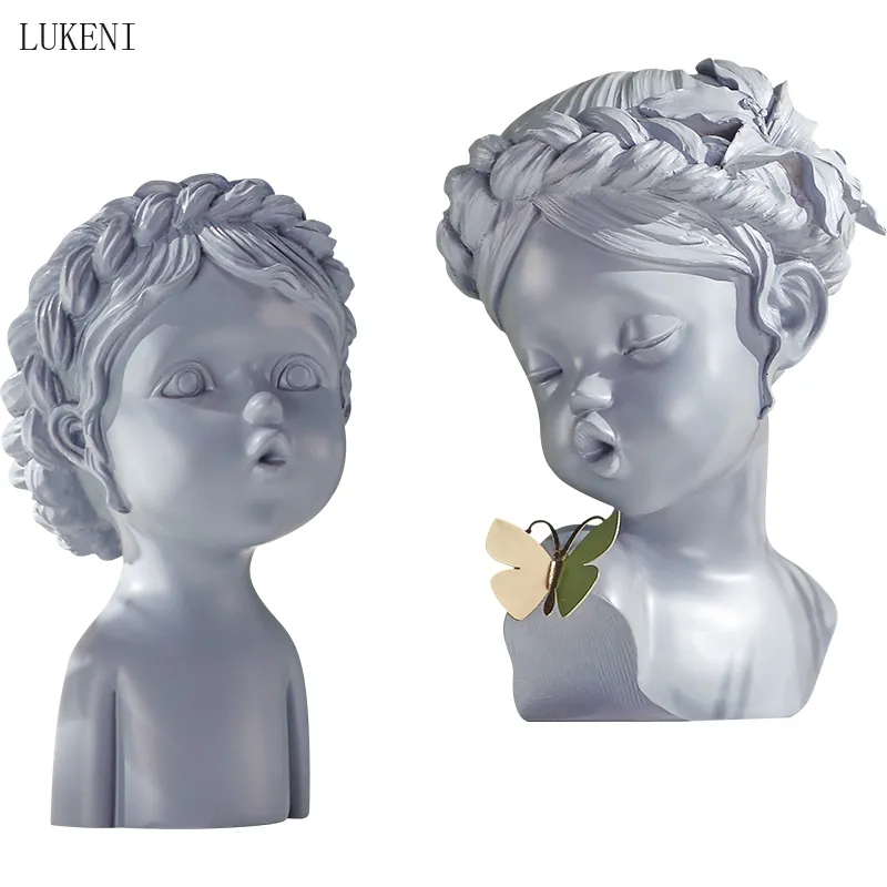 Nordic Resin Butterfly Girls Statues Ornaments Home Livingroom Table Figurines Accessories Crafts Furnishing Decoration Art 210414