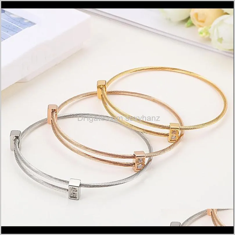 women fashion bangles bracelets stainless steel zircon twisted link bracelets for women pulseras mujer bohemia jewelry