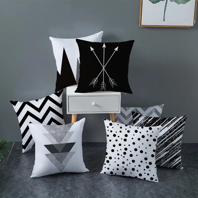 Cushion/Decorative Pillow Sofa Case Simple Style Black And White Pillowcase Modern Geometric Printed Decorative Striped Cushion Cover