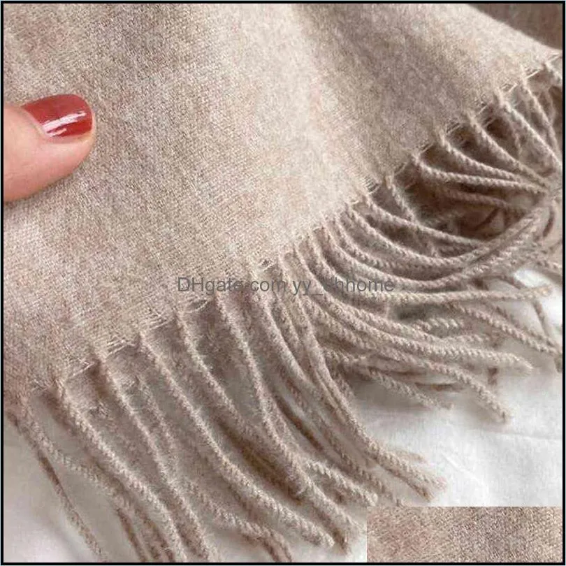 Winter Scarf Solid Thicker Women Wool Cashmere Scarves Neck Head Warm Lady Shawls And Wraps Bandana Tassel 211231