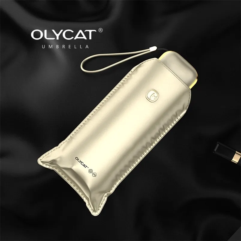 Olycat Flat Luxury Sun Paraply Anti UV Silver Pocket Mini Regn Kvinnor Travel Cool Down Summer Parasol 6K 210721