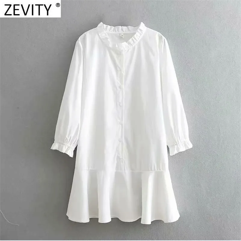 Women Agaric Lace O Neck White Shirt Dress Female Hem Patchwork Ruffles Casual Vestido Chic Business Dresses DS4801 210416