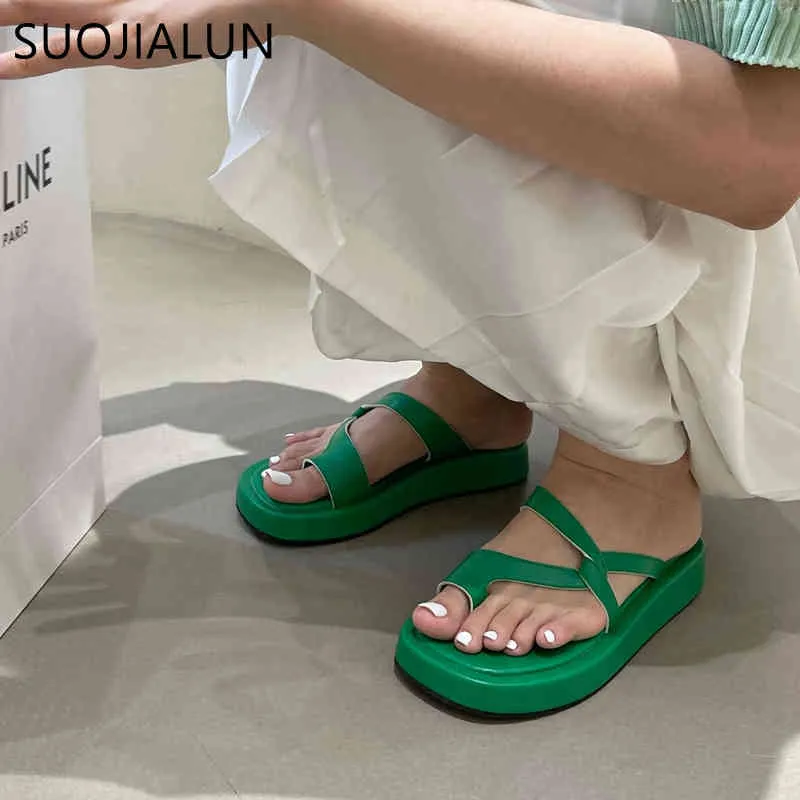 Suojialun 2021 여름 여성 슬리퍼 오픈 발가락 플랫 힐 캐주얼 야외 해변 슬라이드 고품질 숙녀 플립 플롭 샌들 신발 K78